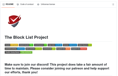 blocklist project screenshot of github readme page