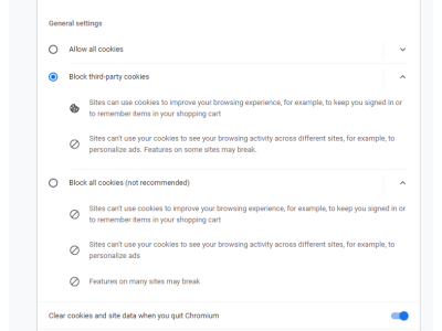 cookies settings in ungoogled chromium