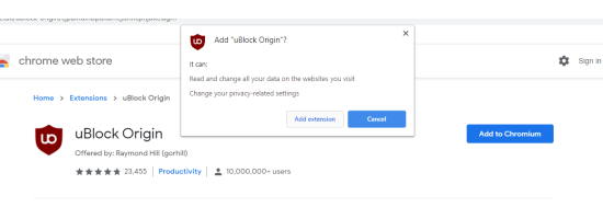 adding extension from chrome web store
