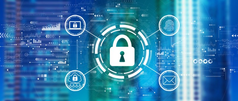 locked padlock on blue tech background concept