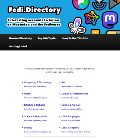 image of fedidirectory website which shows categories