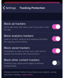 firefox focus tracker settings