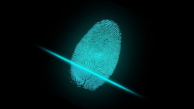 blue fingerprint with a solid black background