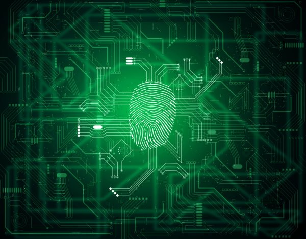 green fingerprint on a tech background