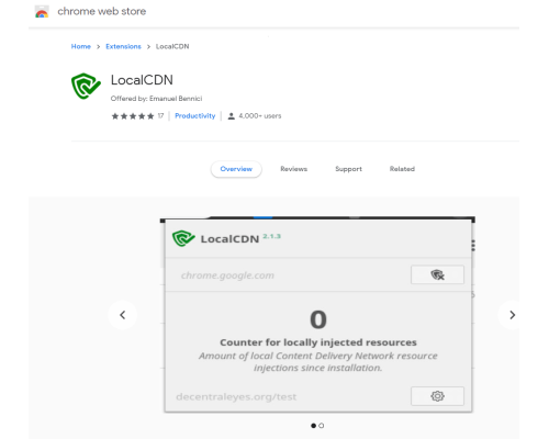 localcdn chrome web store page