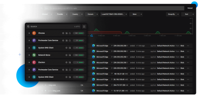 network activity screen of portmaster, the left pane shows applications names and the right pane shows connection details