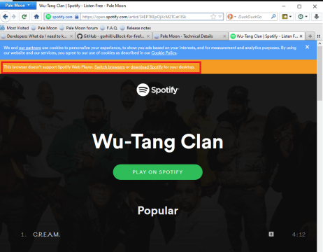 spotify in pale moon
