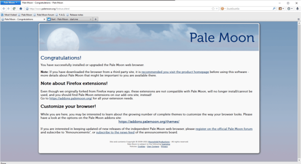 pale moon first launch