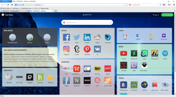 pale moon first launch homepage