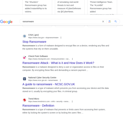 organic google search results for keyword ransomware