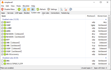 simplewall app screenshot