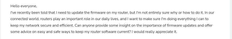 a user questioning if they should update their router firmware