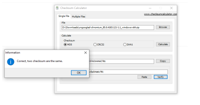 verifying checksum of file