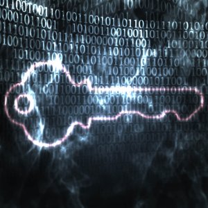 binary and outline of a key on dark background