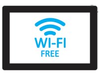 vector of tablet with free wifi on blue letters